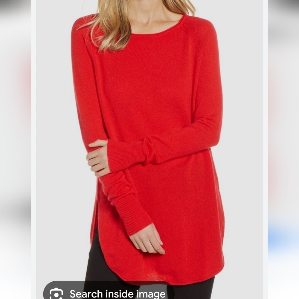 Halogen Women’s Wool Cashmere Long Pullover Sweater Small Red round neck tunic